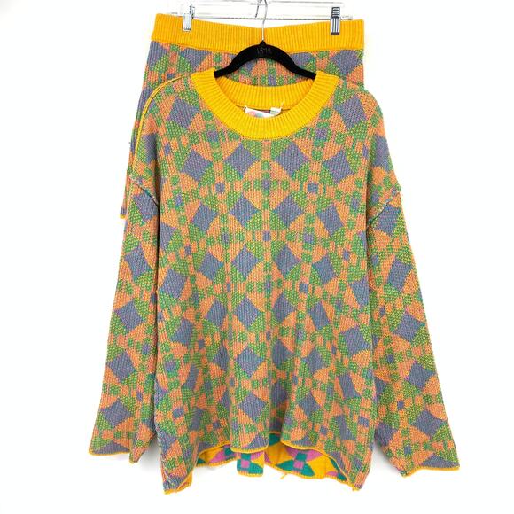 Free People Other - Free People Beach Malibu Pattern Sweater Shorts Set Womens L Poppy Field Combo